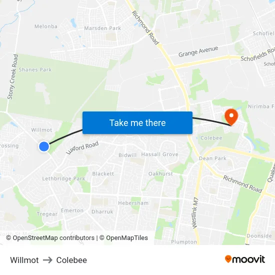 Willmot to Colebee map