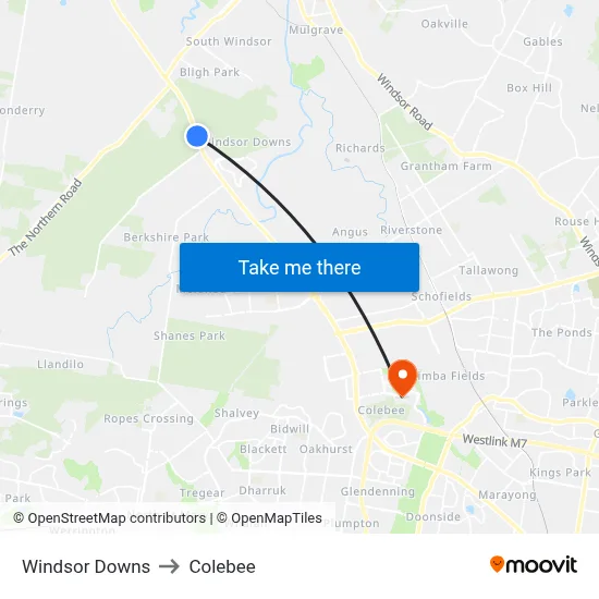 Windsor Downs to Colebee map