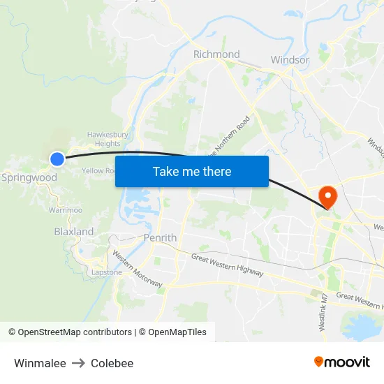 Winmalee to Colebee map