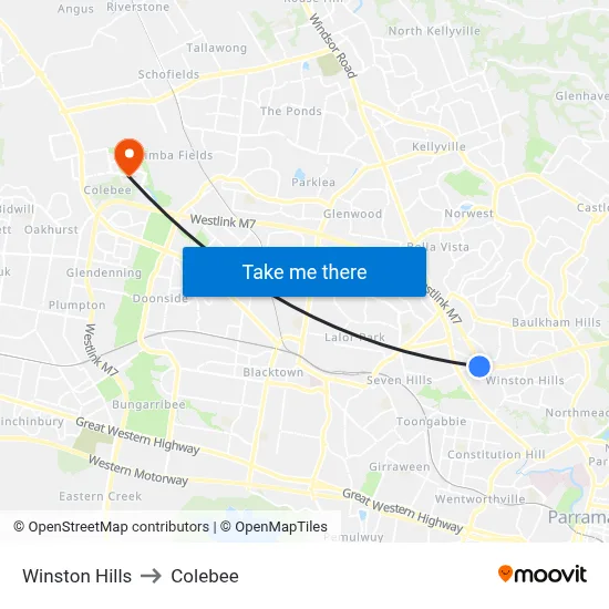 Winston Hills to Colebee map