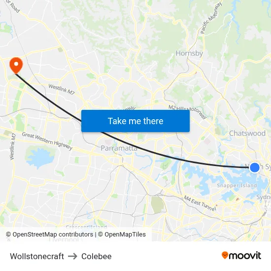 Wollstonecraft to Colebee map