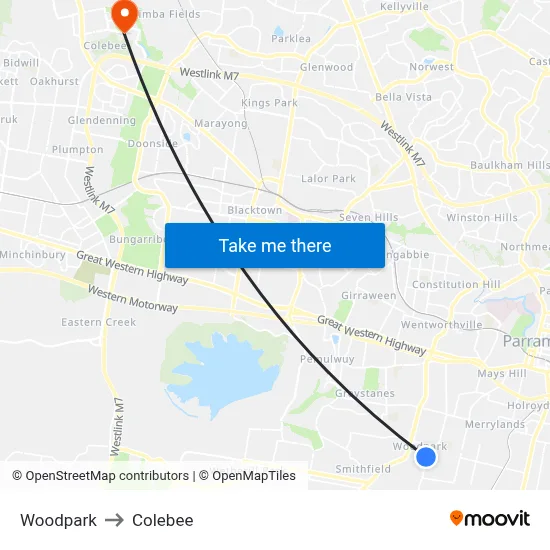 Woodpark to Colebee map