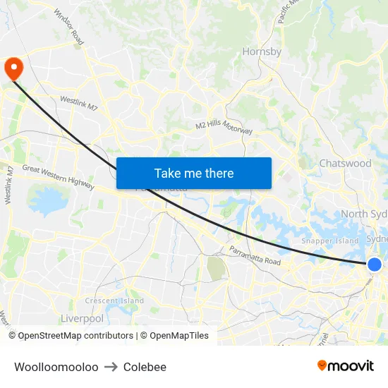 Woolloomooloo to Colebee map
