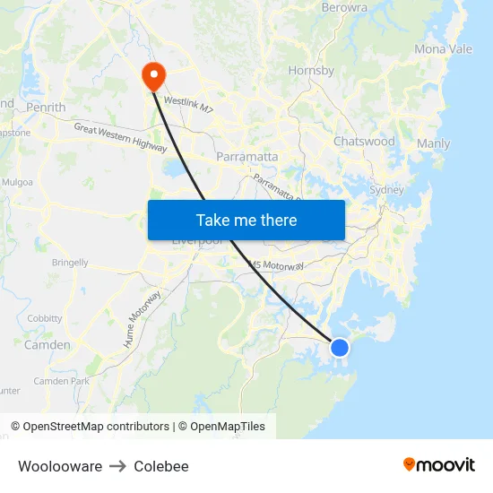 Woolooware to Colebee map