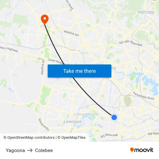 Yagoona to Colebee map