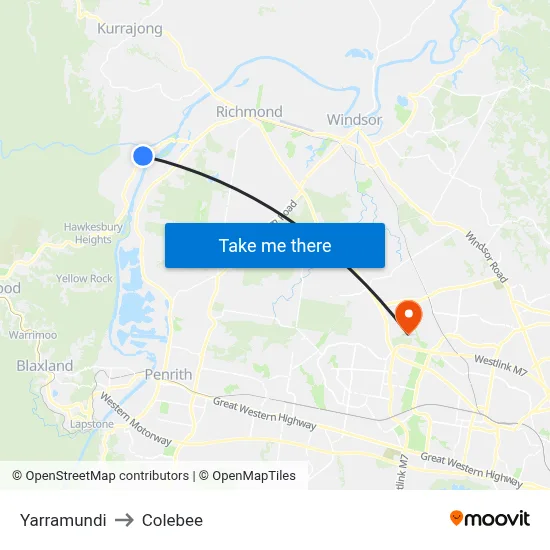 Yarramundi to Colebee map