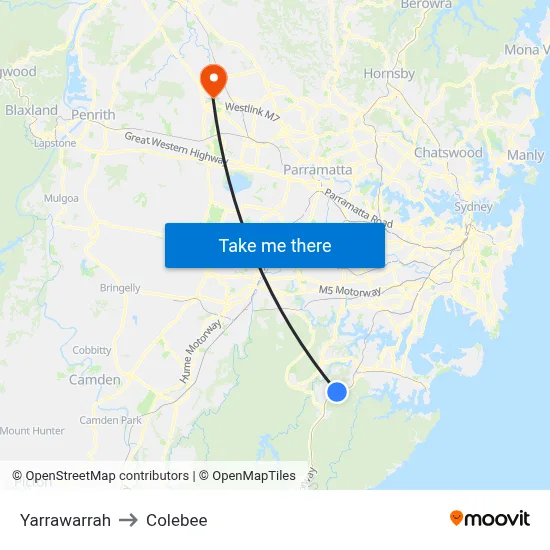 Yarrawarrah to Colebee map