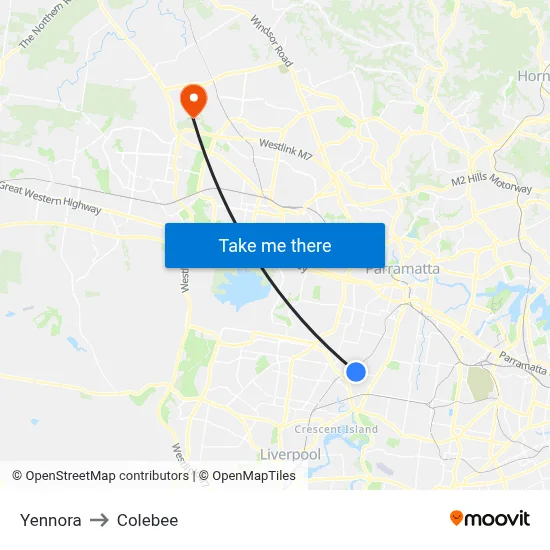 Yennora to Colebee map