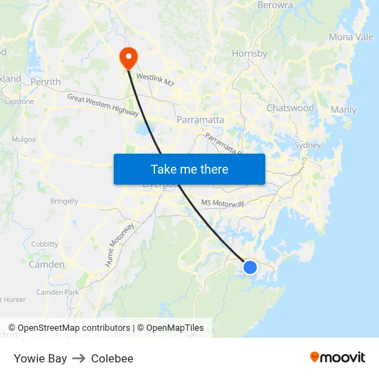 Yowie Bay to Colebee map