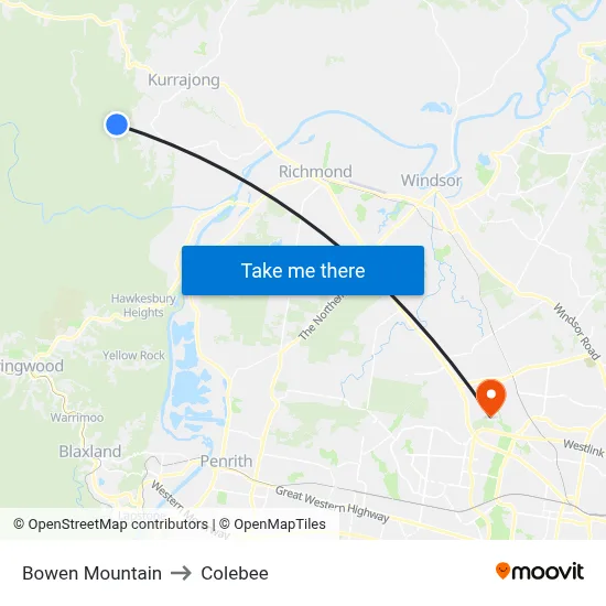 Bowen Mountain to Colebee map
