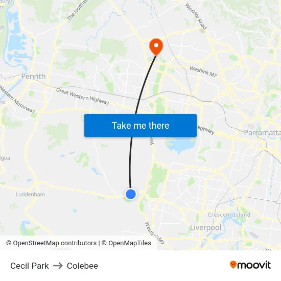 Cecil Park to Colebee map
