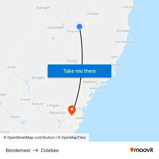 Bendemeer to Colebee map