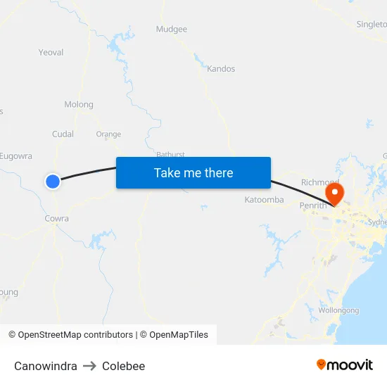 Canowindra to Colebee map