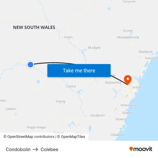 Condobolin to Colebee map