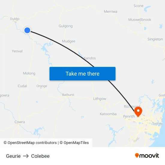 Geurie to Colebee map