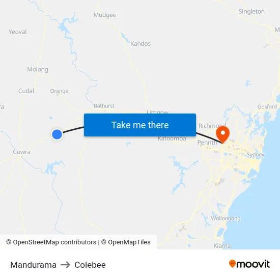 Mandurama to Colebee map