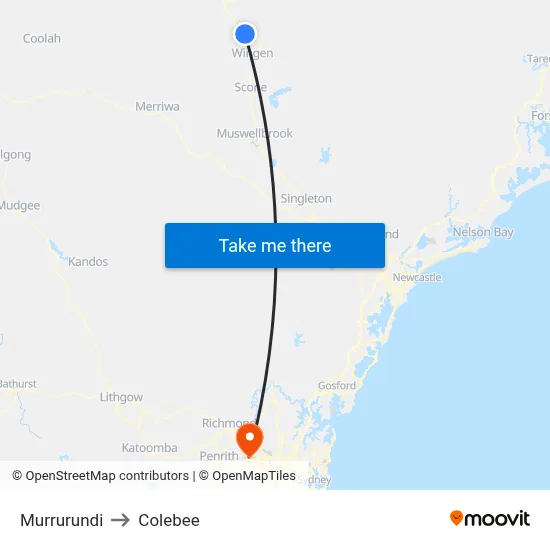 Murrurundi to Colebee map