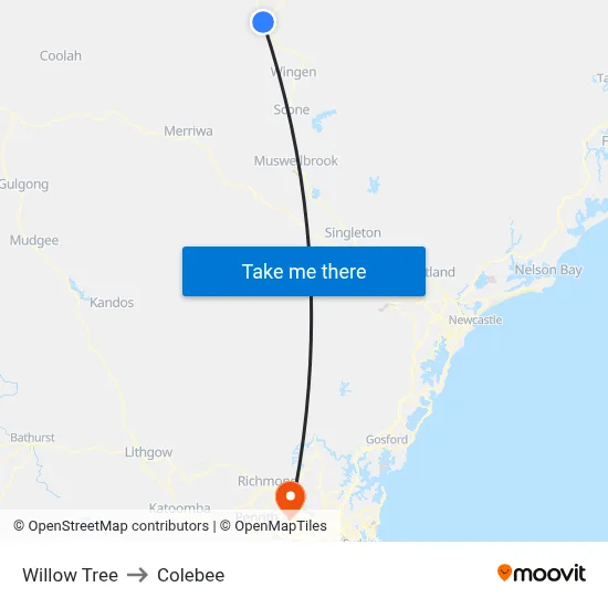 Willow Tree to Colebee map