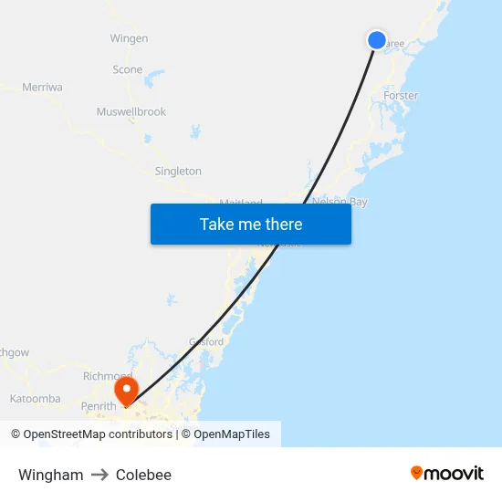 Wingham to Colebee map