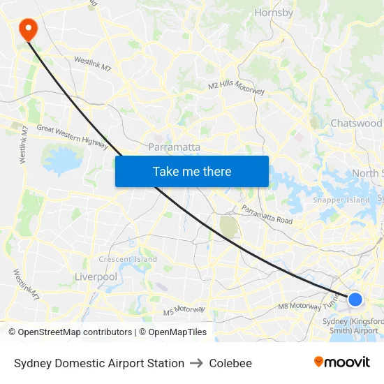 Sydney Domestic Airport Station to Colebee map
