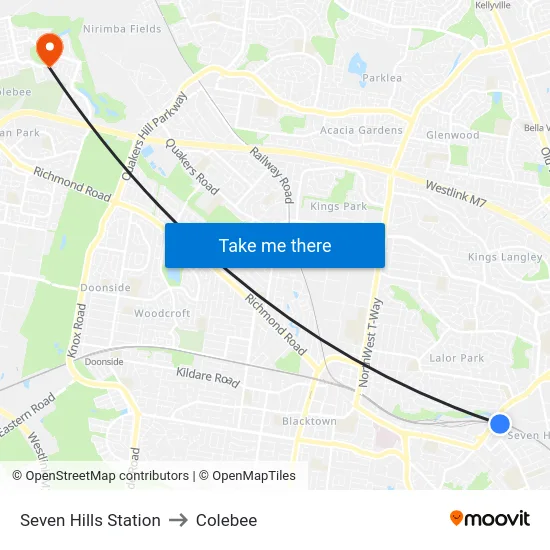 Seven Hills Station to Colebee map