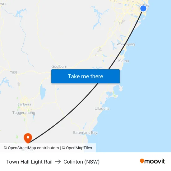 Town Hall Light Rail to Colinton (NSW) map