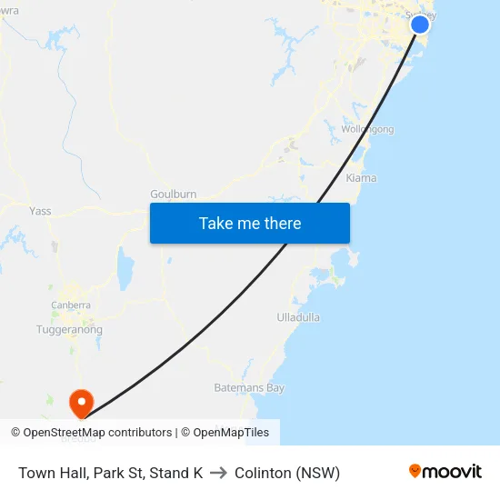 Town Hall, Park St, Stand K to Colinton (NSW) map