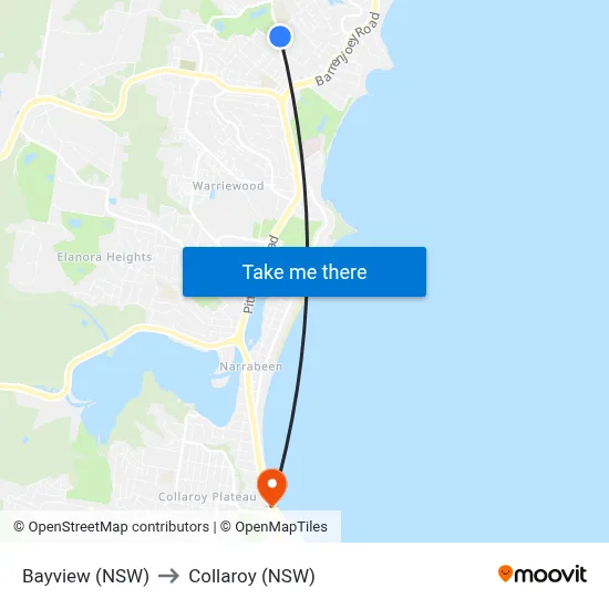 Bayview (NSW) to Collaroy (NSW) map