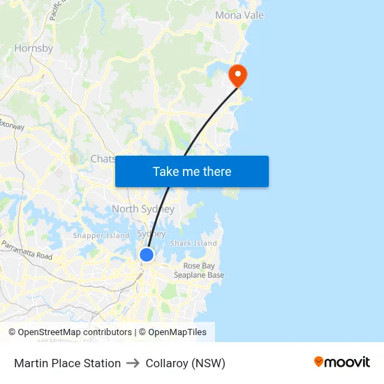 Martin Place Station to Collaroy (NSW) map