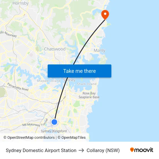 Sydney Domestic Airport Station to Collaroy (NSW) map