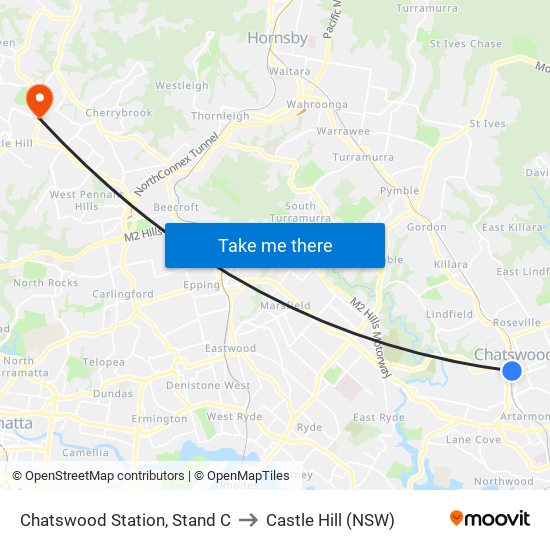 Chatswood Station, Stand C to Castle Hill (NSW) map