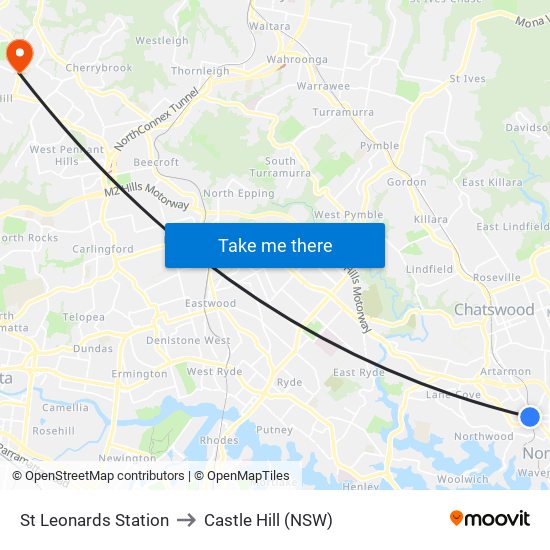 St Leonards Station to Castle Hill (NSW) map