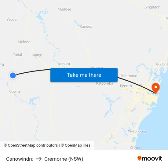 Canowindra to Cremorne (NSW) map