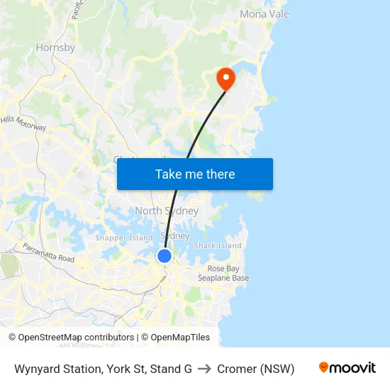 Wynyard Station, York St, Stand G to Cromer (NSW) map