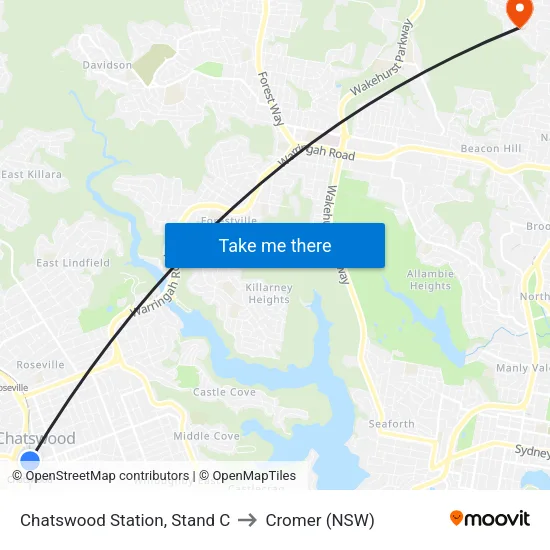 Chatswood Station, Stand C to Cromer (NSW) map
