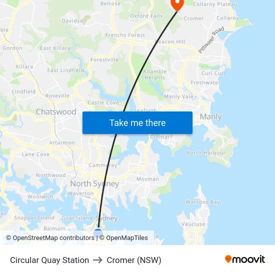 Circular Quay Station to Cromer (NSW) map