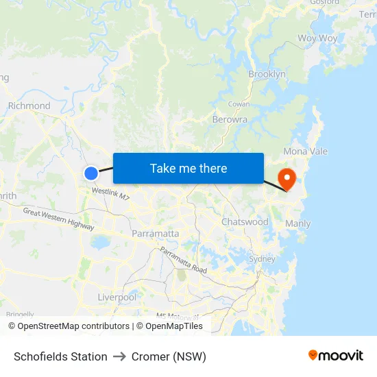 Schofields Station to Cromer (NSW) map