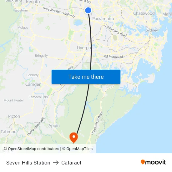 Seven Hills Station to Cataract map