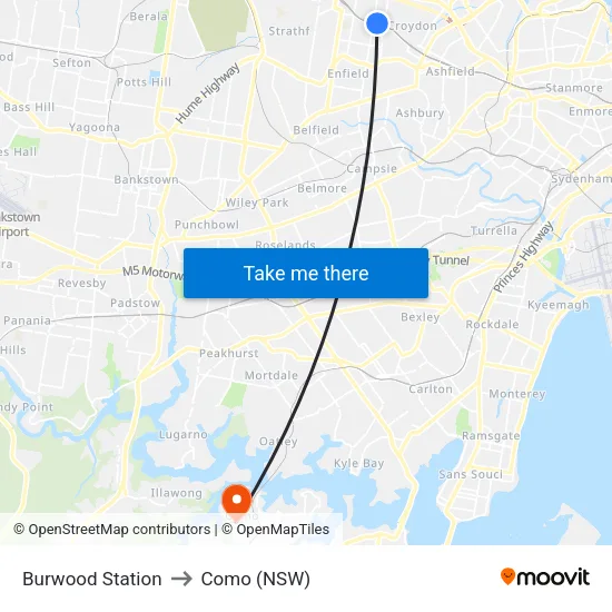Burwood Station to Como (NSW) map