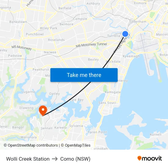 Wolli Creek Station to Como (NSW) map