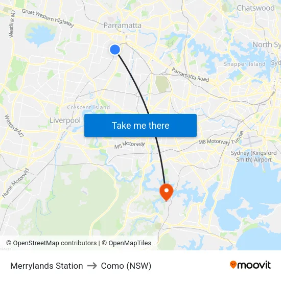 Merrylands Station to Como (NSW) map