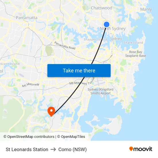 St Leonards Station to Como (NSW) map