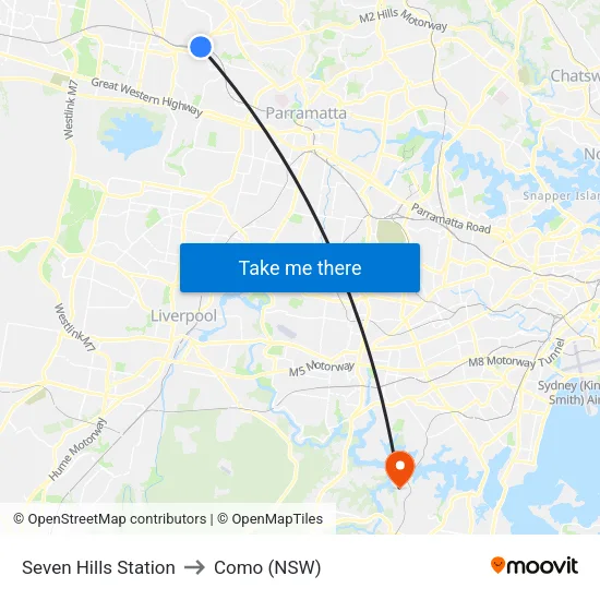 Seven Hills Station to Como (NSW) map
