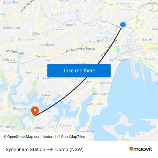 Sydenham Station to Como (NSW) map