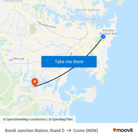 Bondi Junction Station, Stand D to Como (NSW) map