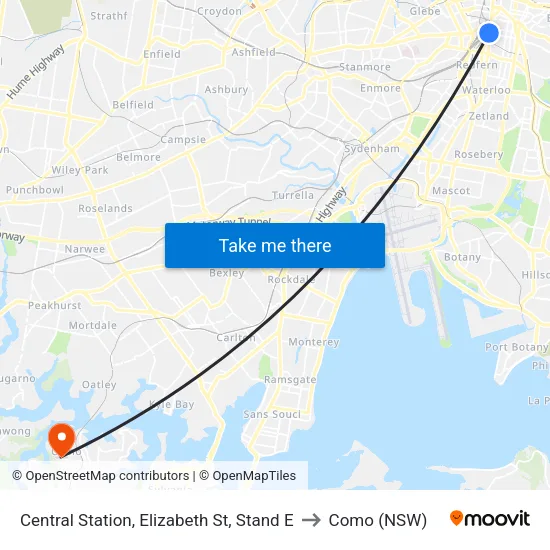 Central Station, Elizabeth St, Stand E to Como (NSW) map