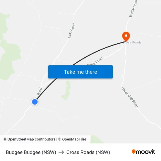 Budgee Budgee (NSW) to Cross Roads (NSW) map