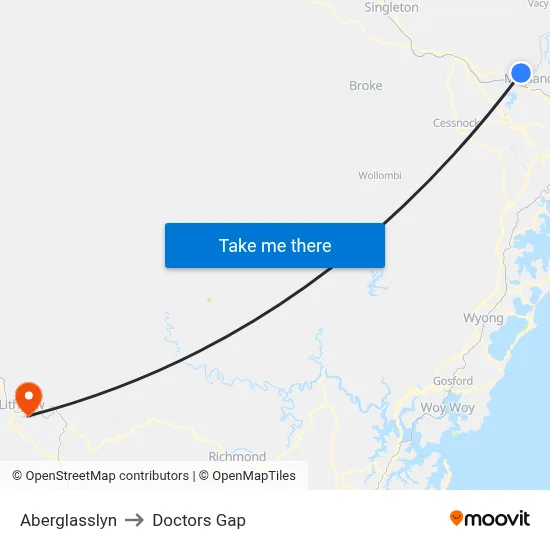 Aberglasslyn to Doctors Gap map
