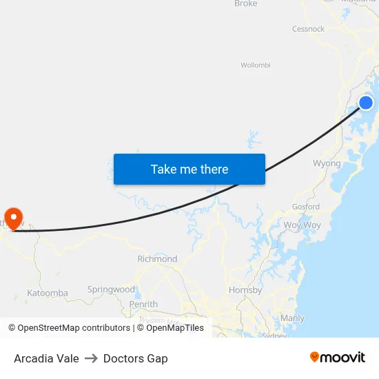 Arcadia Vale to Doctors Gap map
