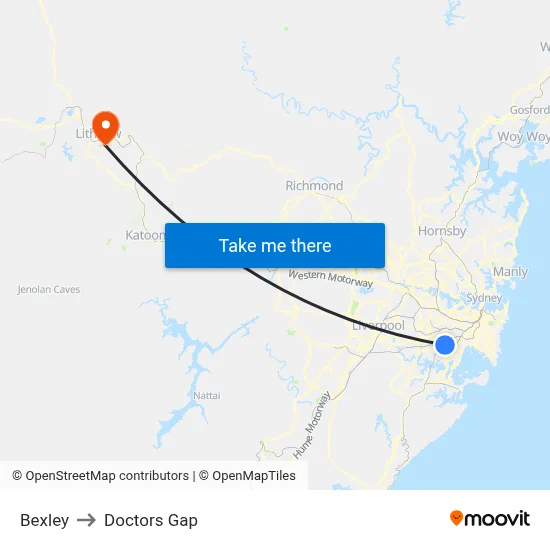Bexley to Doctors Gap map